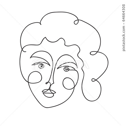 Beautyfull girl face. Attractive young woman portrait positive emotions concept. Continuous line drawing. Black and white vector illustration Beautyfull girl face. Attractive young woman portrait positive emotions concept. Continuous line drawing. Black and white vector illustration 64664308