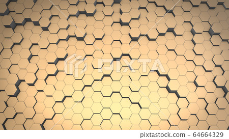 3D rendering of abstract hexagonal geometric surfaces in virtual space 64664329