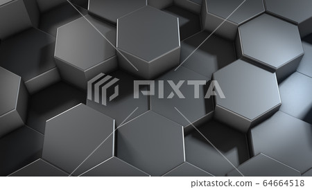 3D rendering of abstract hexagonal geometric metallic surfaces in virtual space 64664518