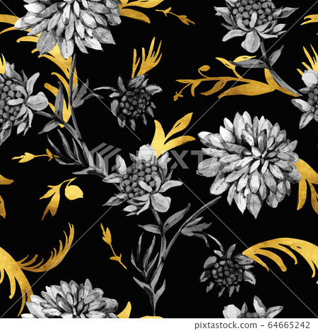 Watercolor summer seamless pattern of gold - Stock Illustration ...