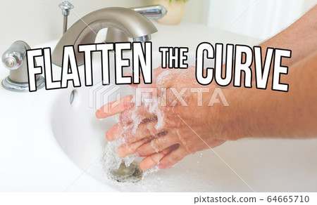 Flatten the Curve theme with a person washing their hands 64665710