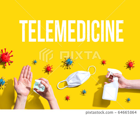 Telemedicine theme with viral and hygiene objects Telemedicine theme with viral and hygiene objects 64665864