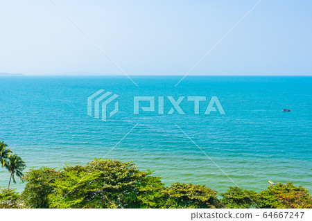 Beautiful tropical nature of beach sea ocean bay around coconut palm tree Beautiful tropical nature of beach sea ocean bay around coconut palm tree 64667247