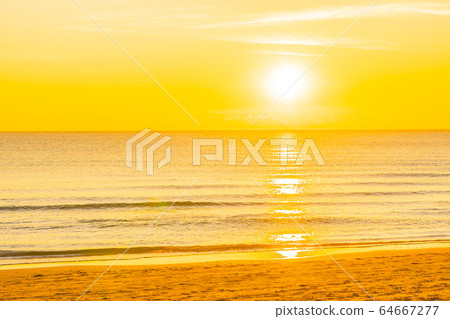 Beautiful tropical nature beach sea ocean at sunset or sunrise Beautiful tropical nature beach sea ocean at sunset or sunrise 64667277