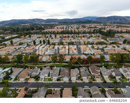 Aerial view of large-scale residential neighborhood, Irvine, California Aerial view of large-scale residential neighborhood, Irvine, California 64668204