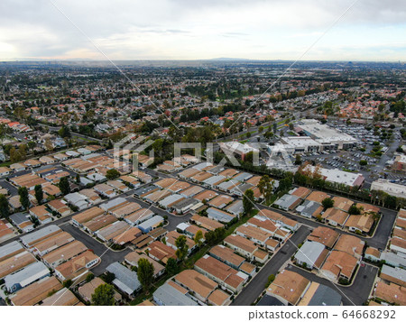Aerial view of large-scale residential neighborhood, Irvine, California 64668292
