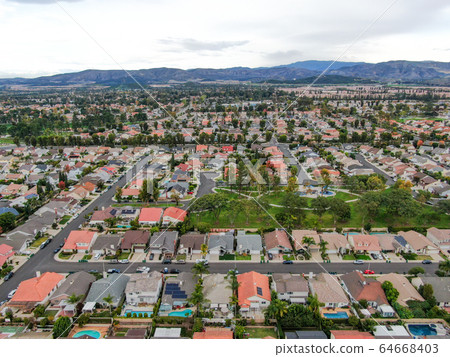 Aerial view of large-scale residential neighborhood, Irvine, California Aerial view of large-scale residential neighborhood, Irvine, California 64668403