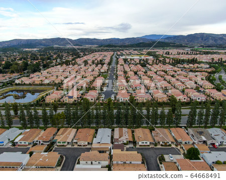 Aerial view of large-scale residential neighborhood, Irvine, California 64668491