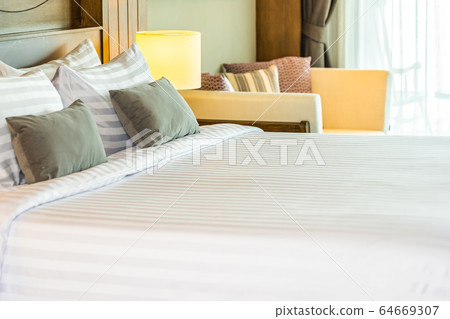 Pillow on bed decoration interior of bedroom interior 64669307