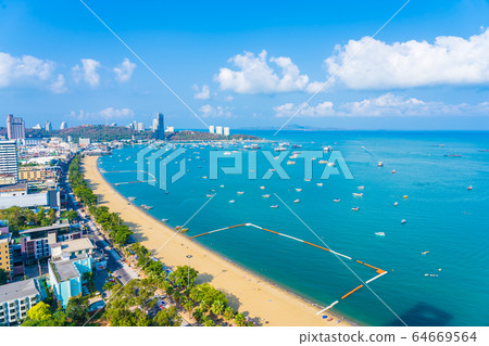 Beautiful tropical beach sea ocean bay and architecture building in Pattaya city Thailand Beautiful tropical beach sea ocean bay and architecture building in Pattaya city Thailand 64669564