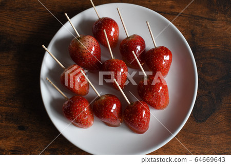 Handmade strawberry candy taken from above Handmade strawberry candy taken from above 64669643