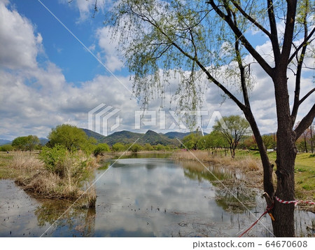 Nature, natural environment, natural scenery, landscape photography, park, North Han River, Yangshuo, Yangpyeong, water garden, mountain, tree, forest, river, sky, 64670608