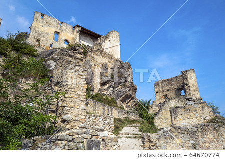 Durnstein Castle, along the Danube River in Austria. King Richard the Lionheart was held captive there Durnstein Castle, along the Danube River in Austria. King Richard the Lionheart was held captive there 64670774