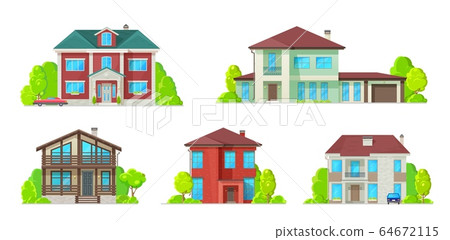 Real estate icons, residential buildings houses 64672115