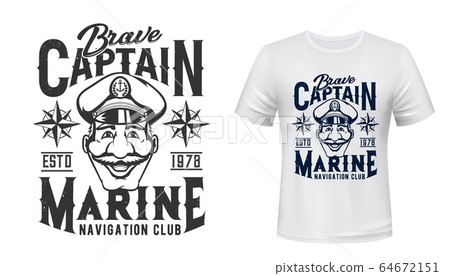 Nautical t-shirt print, marine club captain in hat Nautical t-shirt print, marine club captain in hat 64672151