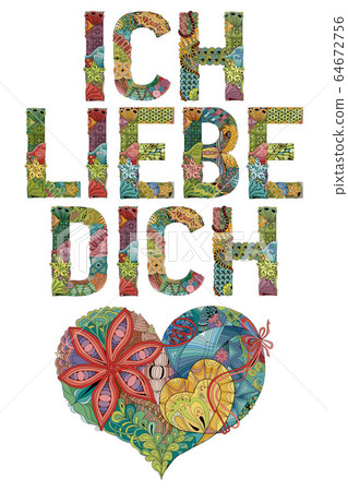 Words ICH LIEBE DICH with heart. I love you in 64672756