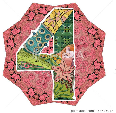 Mandala with numero four. Vector decorative 64673042