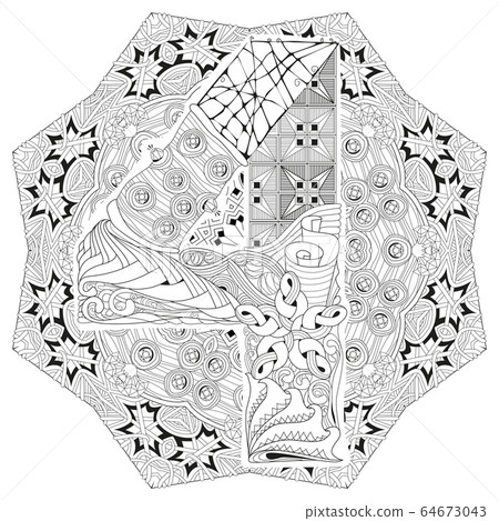 Mandala with numero four for coloring. Vector 64673043