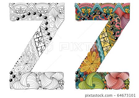 Letter Z zentangle for coloring. Vector decorative 64673101