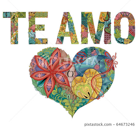 Words TE AMO with heart. I love you in Spanish. 64673246