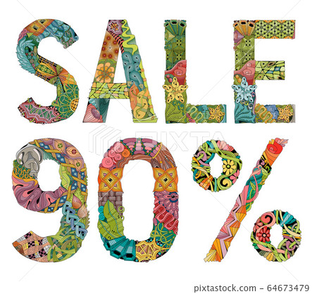 Word SALE 90 percent . Vector decorative zentangle 64673479
