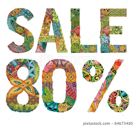 Word SALE 80 percent . Vector decorative zentangle 64673480