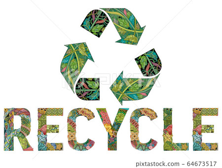 Word RECYCLE. Vector decorative zentangle object 64673517