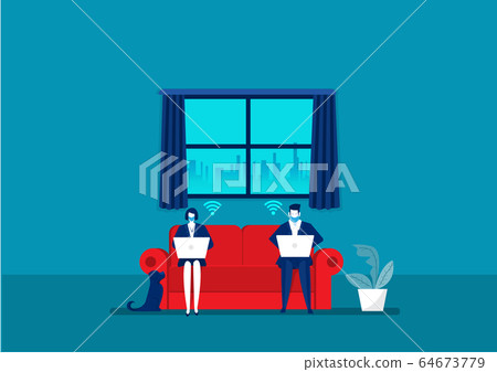 People work at home during an outbreak of the COVID-19 virus. People work at home during an outbreak of the COVID-19 virus. 64673779