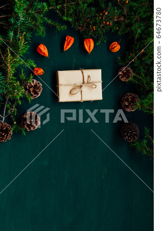 Green Christmas new year tree background gifts holiday Green Christmas new year tree background gifts holiday 64673780