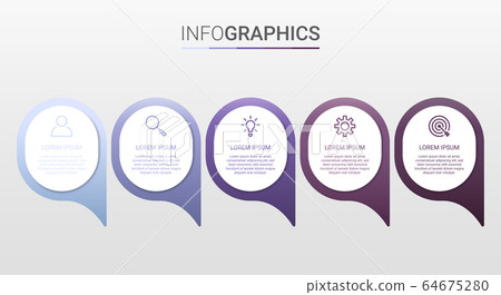 Business data visualization, infographic template with 5 steps on gray background, vector illustration 64675280
