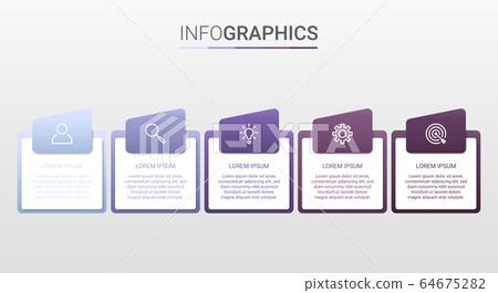 Business data visualization, infographic template with 5 steps on gray background, vector illustration 64675282