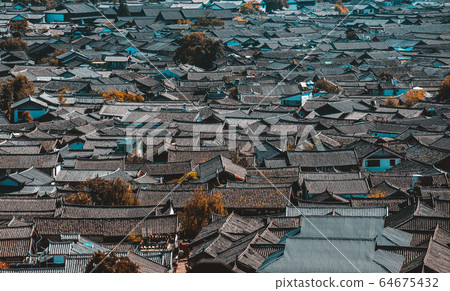 Rooftops in Lijiang old town beautiful view from Rooftops in Lijiang old town beautiful view from 64675432