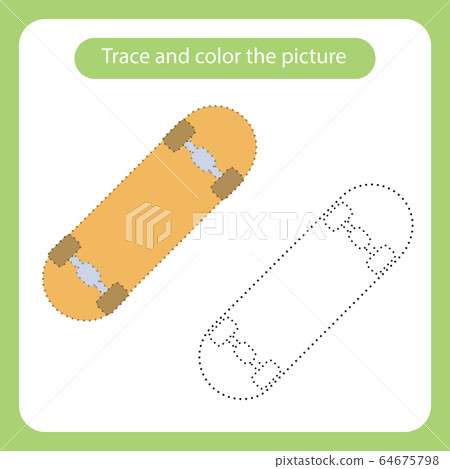 Skateboard toy with simple shapes. Trace and color Skateboard toy with simple shapes. Trace and color 64675798