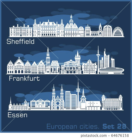 European cities - Essen, Sheffield, Frankfurt. Detailed architecture. European cities - Essen, Sheffield, Frankfurt. Detailed architecture. 64676158