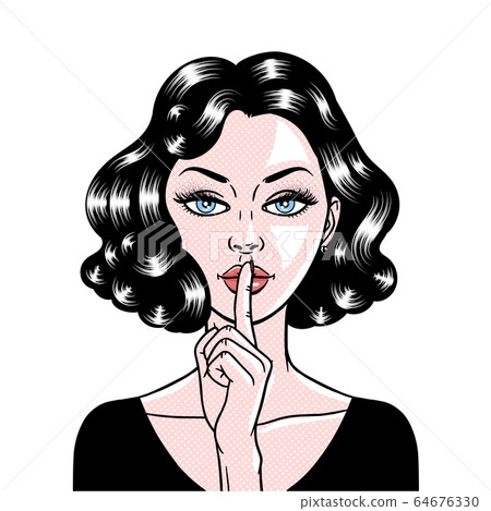 Comic style beautiful young woman holding a finger 64676330