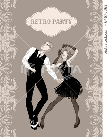 Retro party card, man and woman dressed in 1920s 64676362
