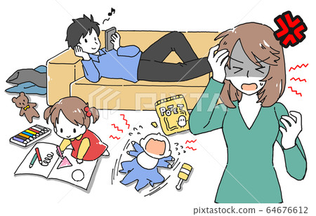 丈夫不撫養孩子而沮喪的家庭主婦的插圖 64676612
