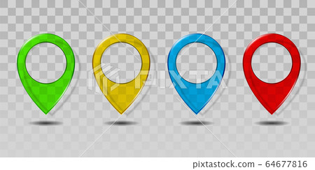 Set of colorful transparent glass map pointer icon. Set of colorful transparent glass map pointer icon. 64677816
