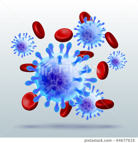 Coronavirus 2019-nCoV disease cells with blood cells. Coronavirus 2019-nCoV disease cells with blood cells. 64677818