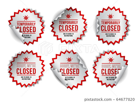 Temporarily closed sign of coronavirus news. Set of Information warning sign about quarantine Temporarily closed sign of coronavirus news. Set of Information warning sign about quarantine 64677820