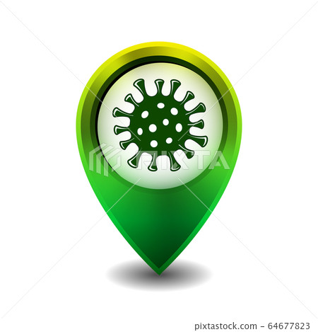 Green map point with coronavirus. Vector iluustration 64677823