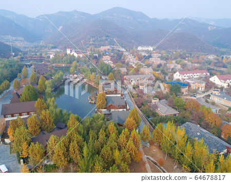 Aerial view of expensive villas in countryside suburb of Beijing Aerial view of expensive villas in countryside suburb of Beijing 64678817