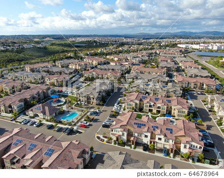 Aerial view of middle class subdivision neighborhood in San Diego, California 64678964