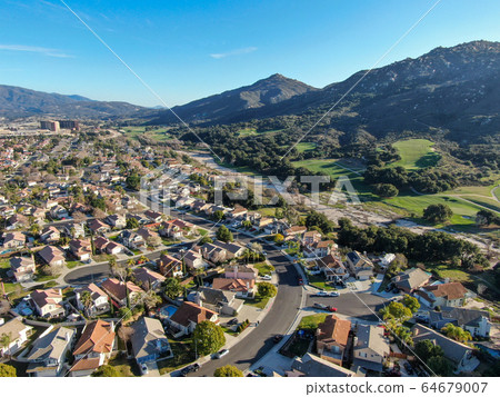 Aerial view of residential subdivision house town in Temecula Aerial view of residential subdivision house town in Temecula 64679007