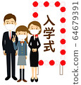 面具初中和高中入學典禮的女孩，父母和招牌全身 64679391
