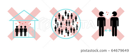 3個密集，封閉，密集和緊密空間以防止冠狀病毒預防的圖像 64679649