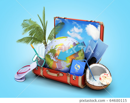 modern summer travel concept suitcase with a globe modern summer travel concept suitcase with a globe 64680115
