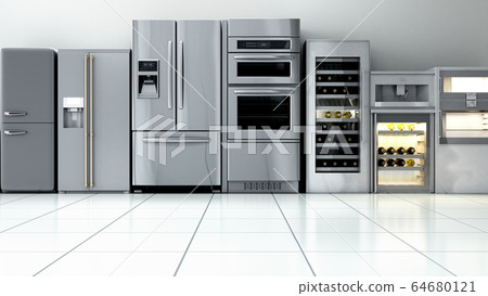 kitchen appliances in supermarcket 3d render image kitchen appliances in supermarcket 3d render image 64680121