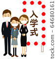 面膜高中入學典禮婦女的長發，父母和招牌全身 64680161