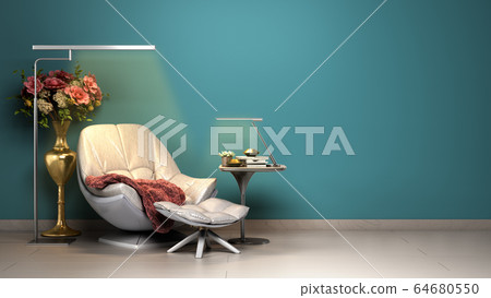 simple room interior render with leather armchair simple room interior render with leather armchair 64680550